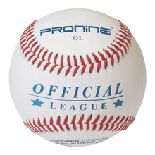 A white ProNine OL baseball with red stitching and the Official League stamp