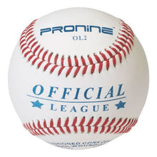 A white ProNine OL2 youth baseball with red stitching and the Official League stamp