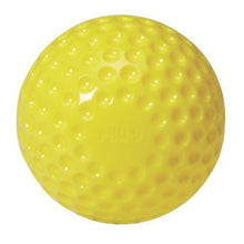 A yellow dimpled ProNine pitching machine ball with a molded surface