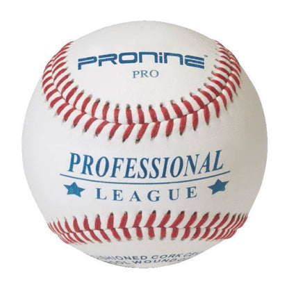 A white ProNine PRO baseball with red stitching and the Official League stamp