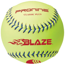 An optic yellow ProNine Classic Plus slowpitch softball with the USSSA stamp