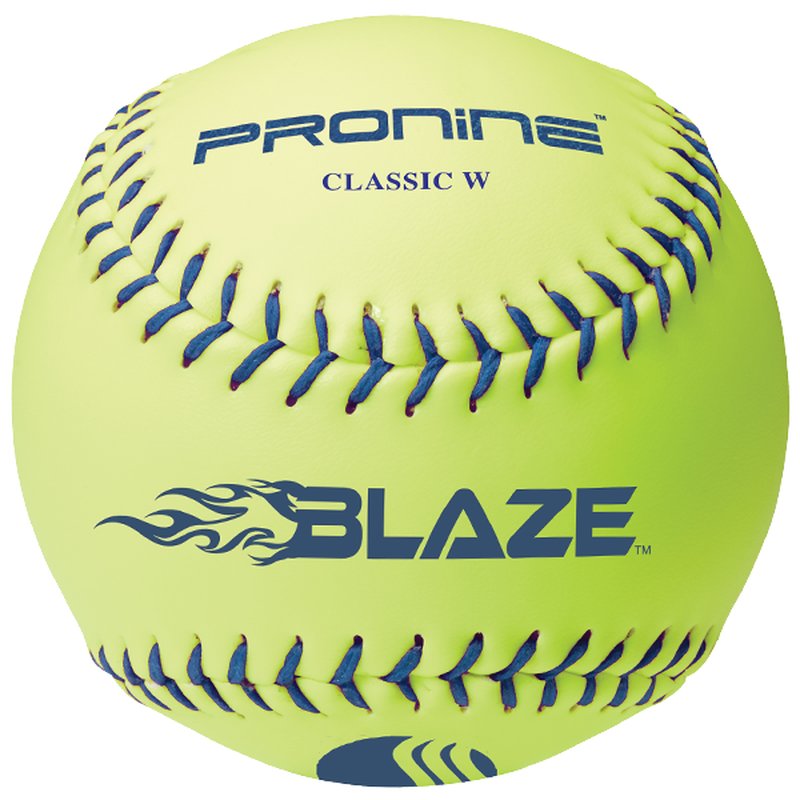 An optic yellow ProNine Classic W slowpitch softball with the USSSA stamp