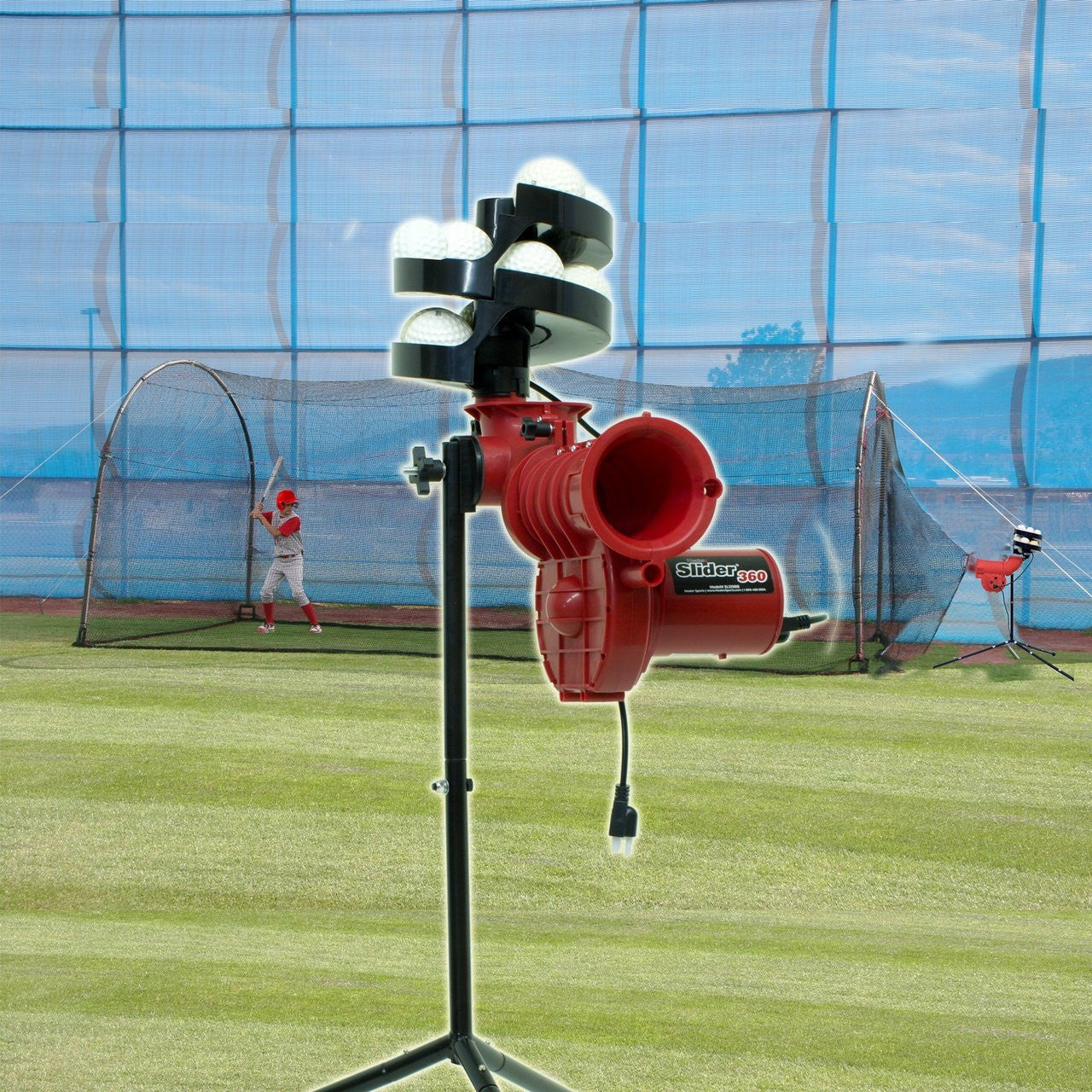 Heater Slider Lite 360 Baseball Machine and Xtender 24 Ft Batting Cage ...