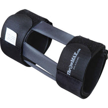 A black ThrowMAX flexible arm brace on a white background, shown at an angle with two hook-and-loop straps joined by gray bars and the ThrowMAX.com logo and patent number on the front strap.