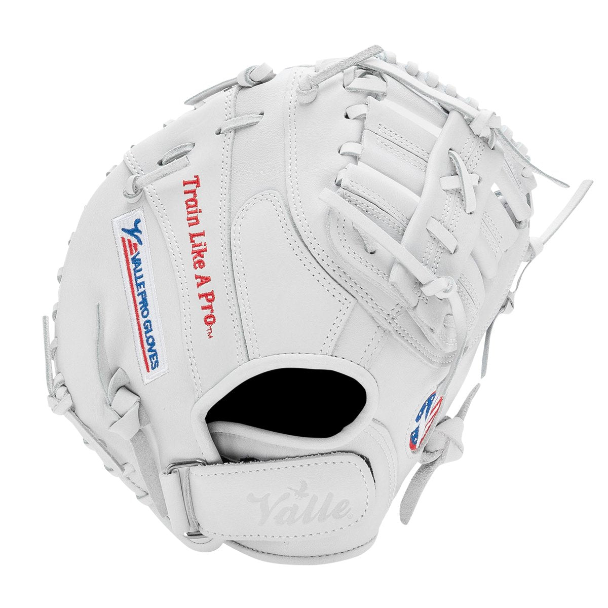 Valle Eagle 11S first base training mitt, back of the hand with the wrist opening