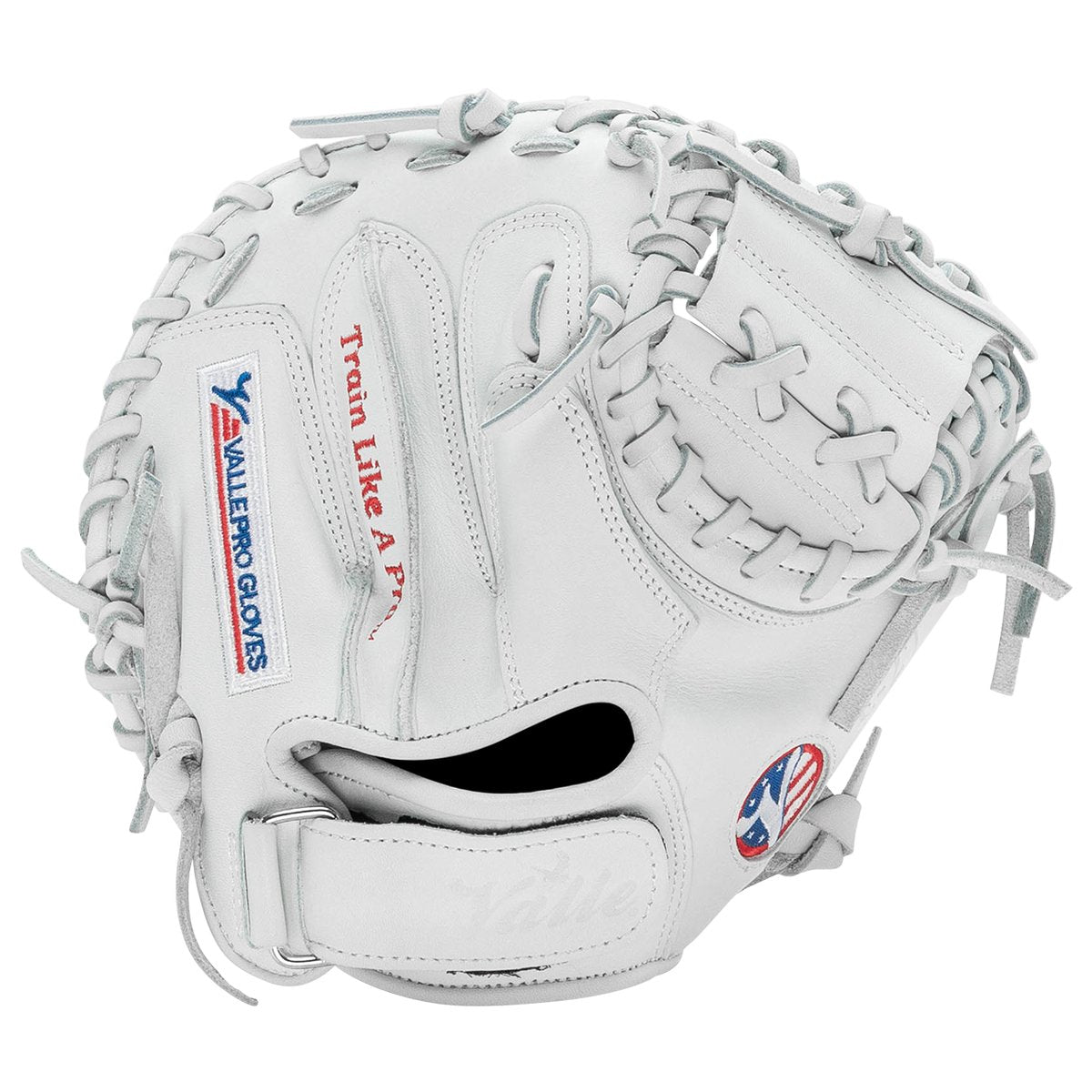 Valle Eagle 27S catcher's training mitt, back of the hand with the wrist strap