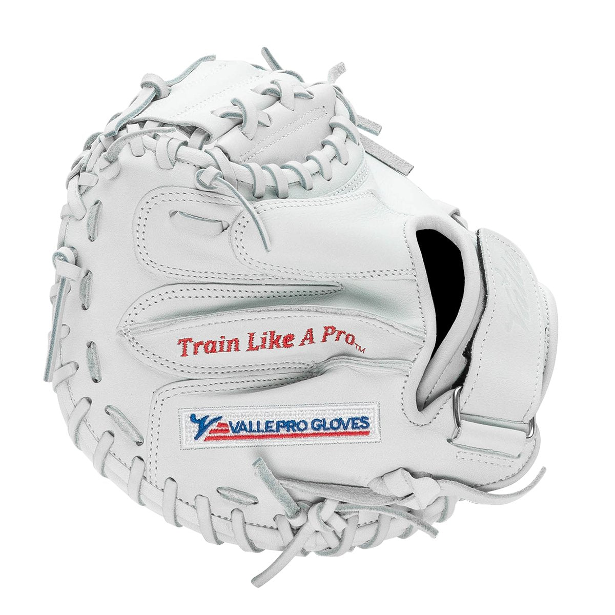 Valle Eagle 27S catcher's training mitt, seen from the finger side