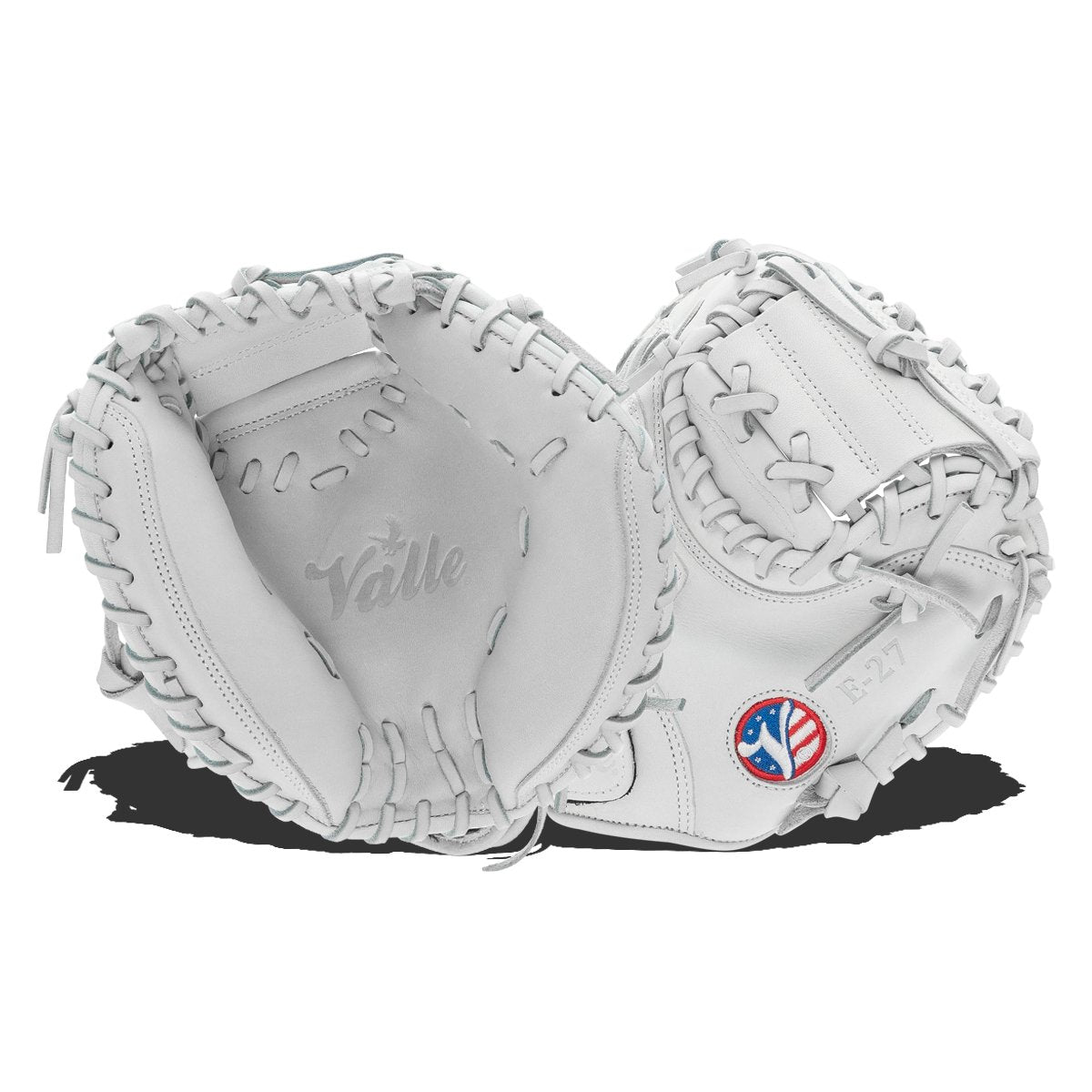 Valle Eagle 27S catcher's training mitt, palm and back sides shown together