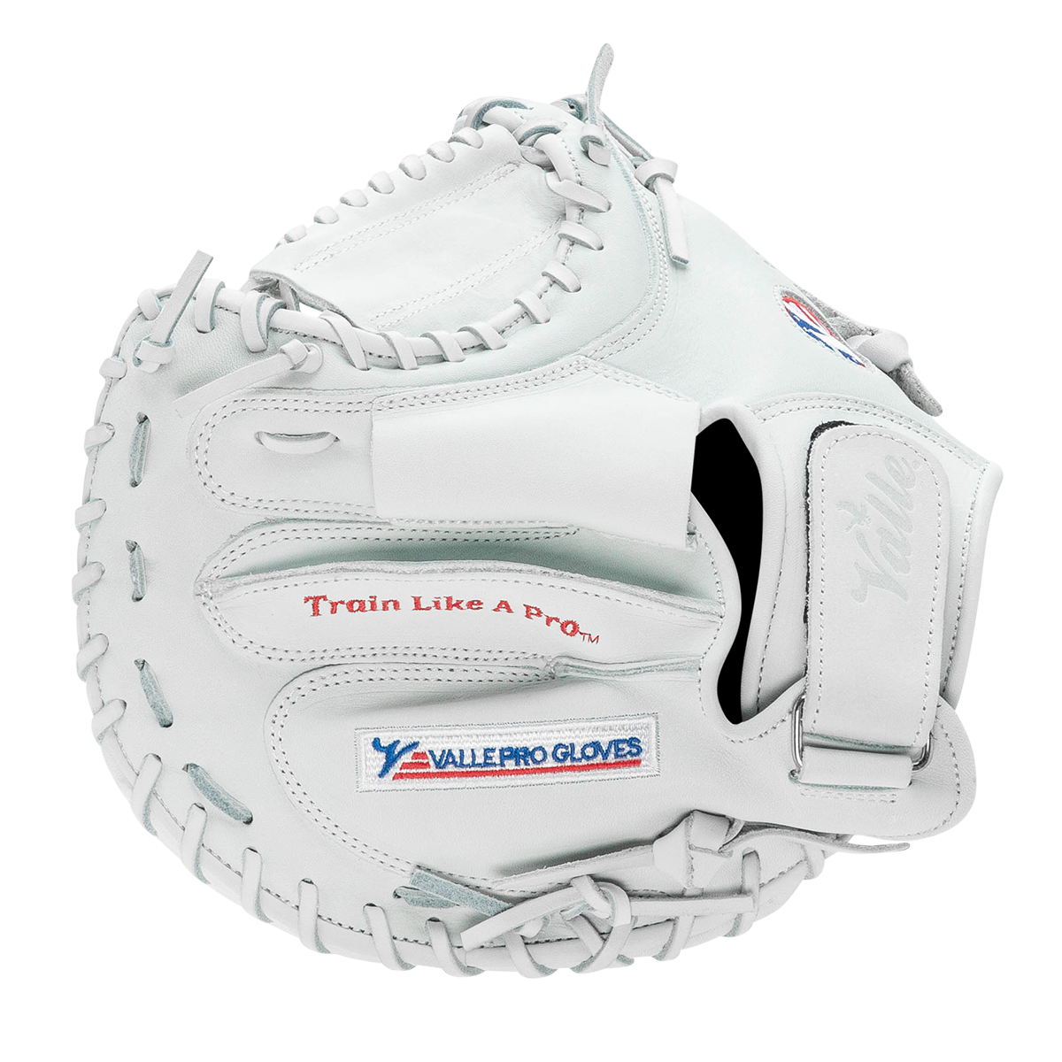 Valle Eagle 32HW 32 inch catchers training mitt with a half web, finger side view