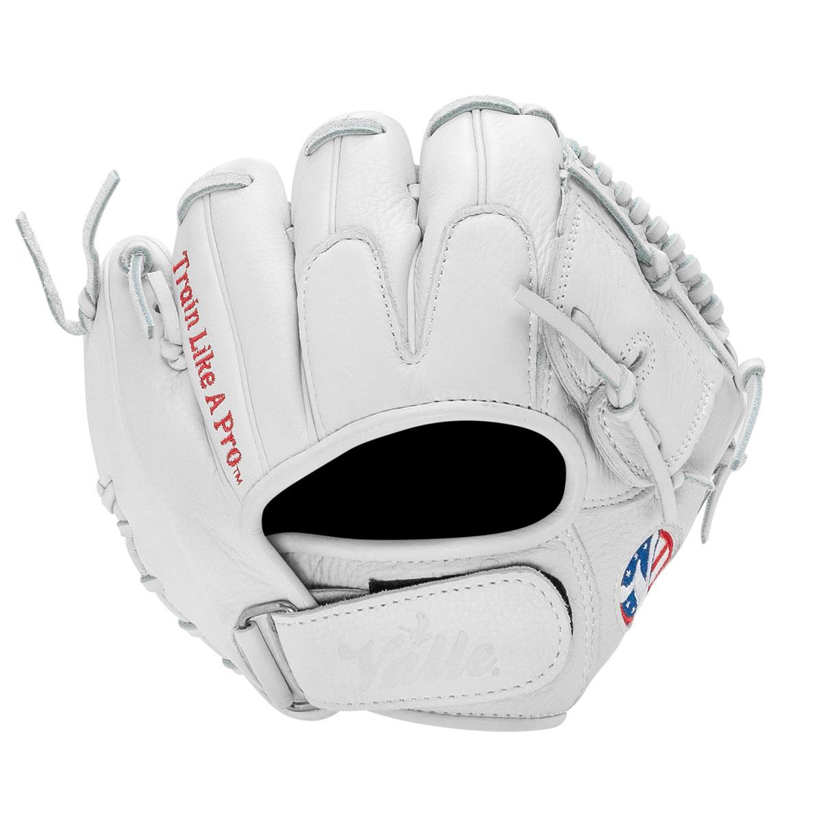 Valle Eagle 8SWT weighted 8 inch infield training glove in white leather, back view