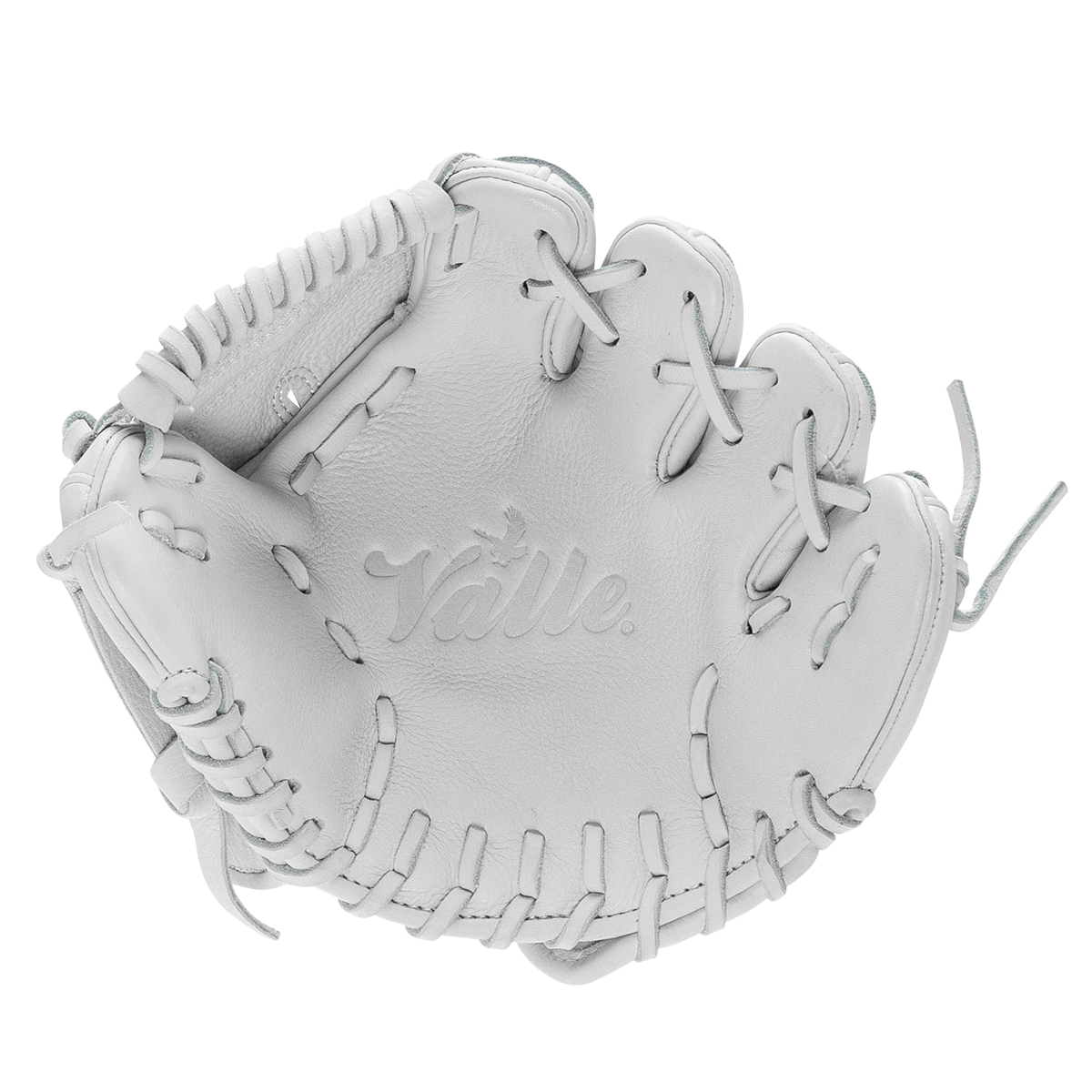 Valle Eagle 8SWT weighted 8 inch infield training glove in white leather, pocket view