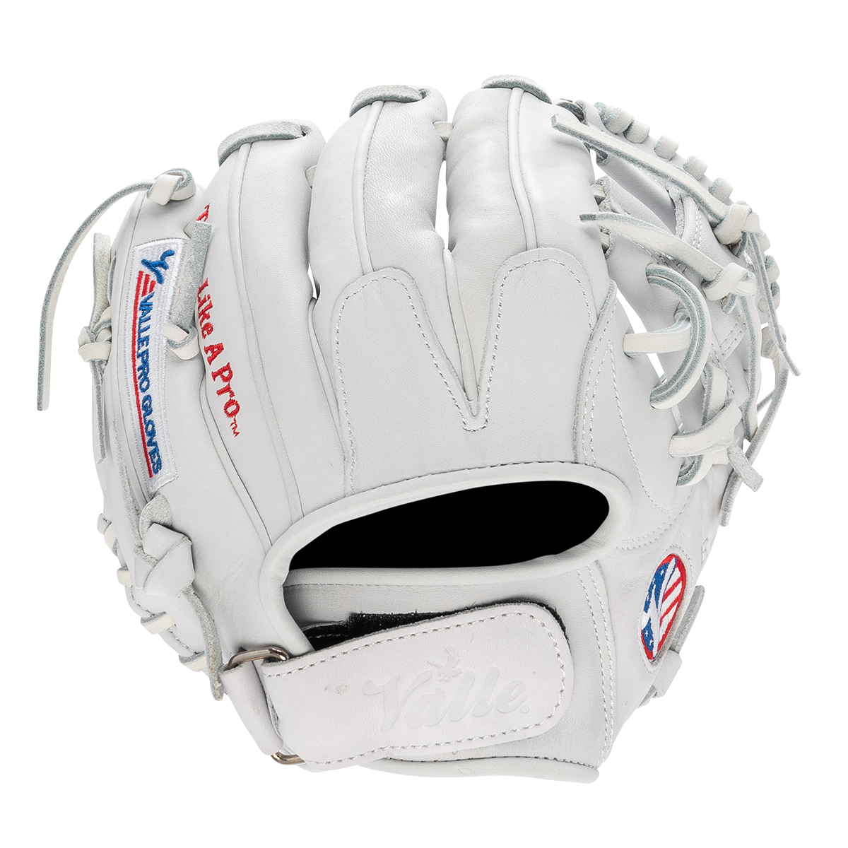 Valle Eagle 975SWT weighted 9.75 inch infield training glove with an I-web, back view