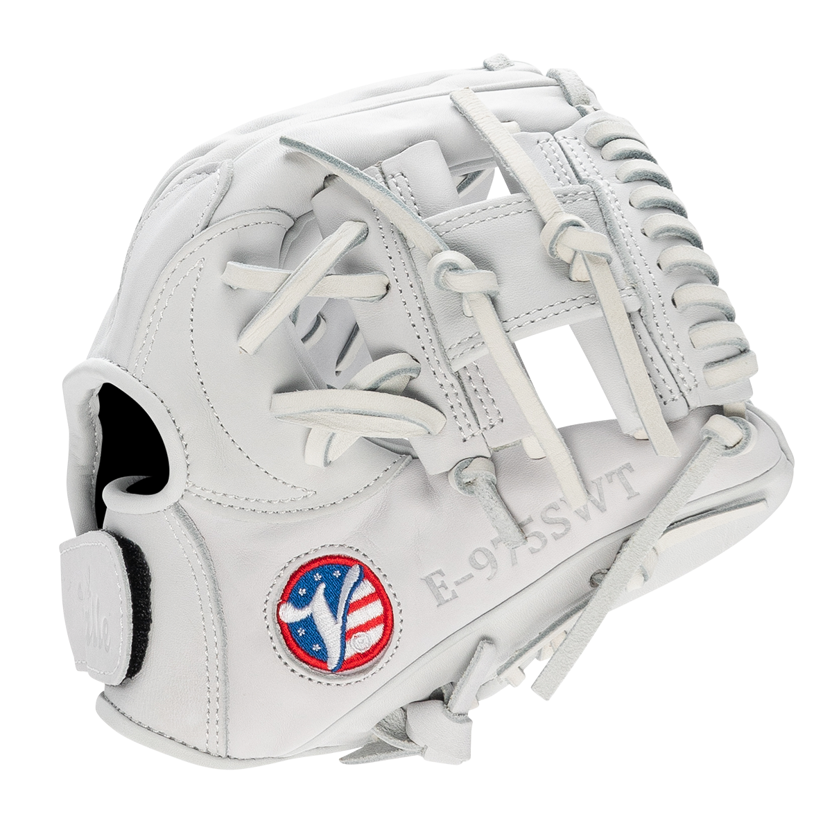 Valle Eagle 975SWT weighted 9.75 inch infield training glove with an I-web, thumb side view
