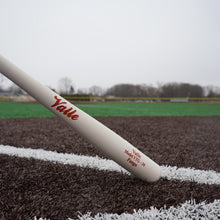 Valle Eagle fungo bat resting on the foul line of a turf field, the barrel stamp reading Model VTG 34 Fungo