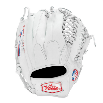 Valle Eagle Pro 1050 10.5 inch outfield training glove in white Japanese kip leather, back view, right hand throw