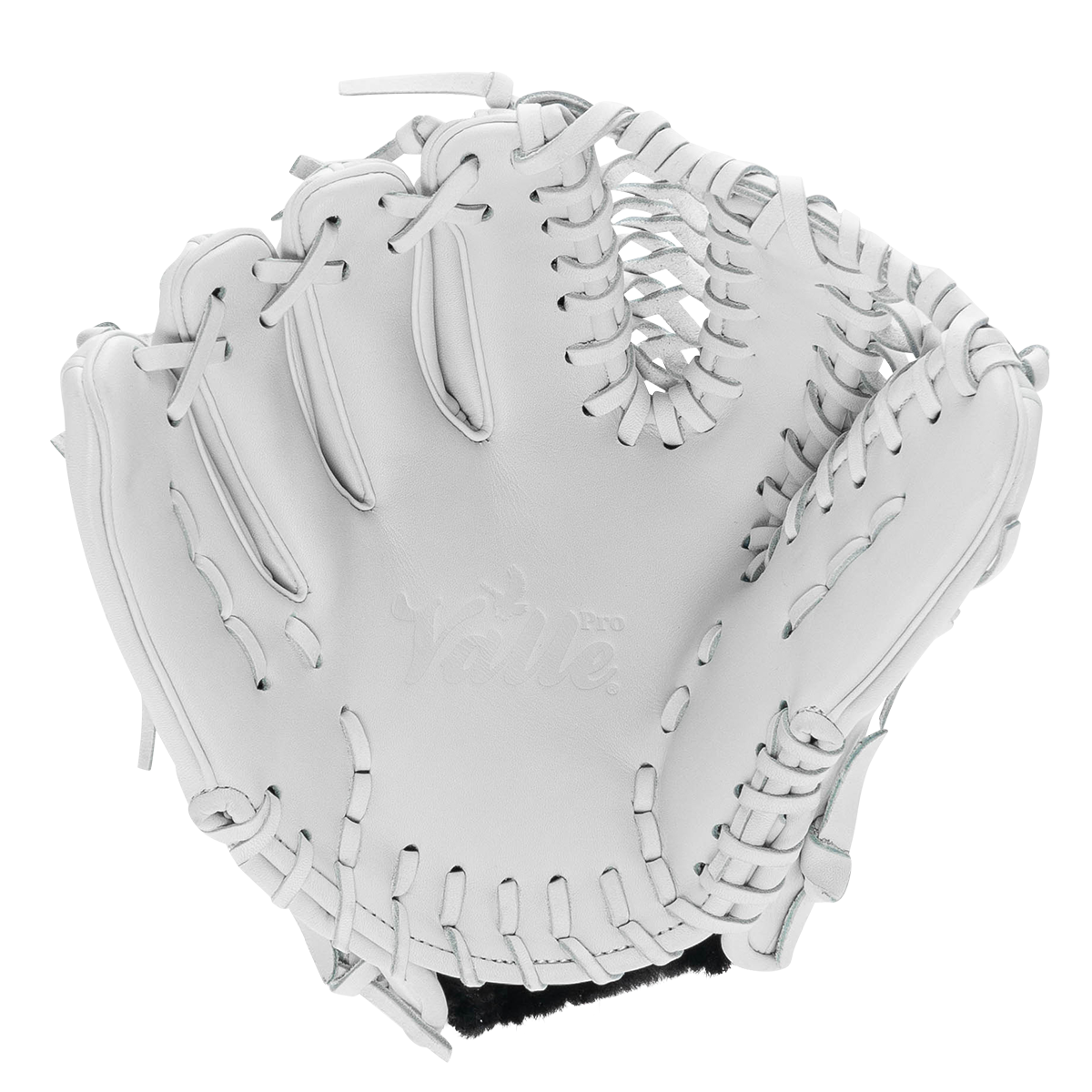Valle Eagle Pro 1050 10.5 inch outfield training glove in white Japanese kip leather, pocket view, left hand throw