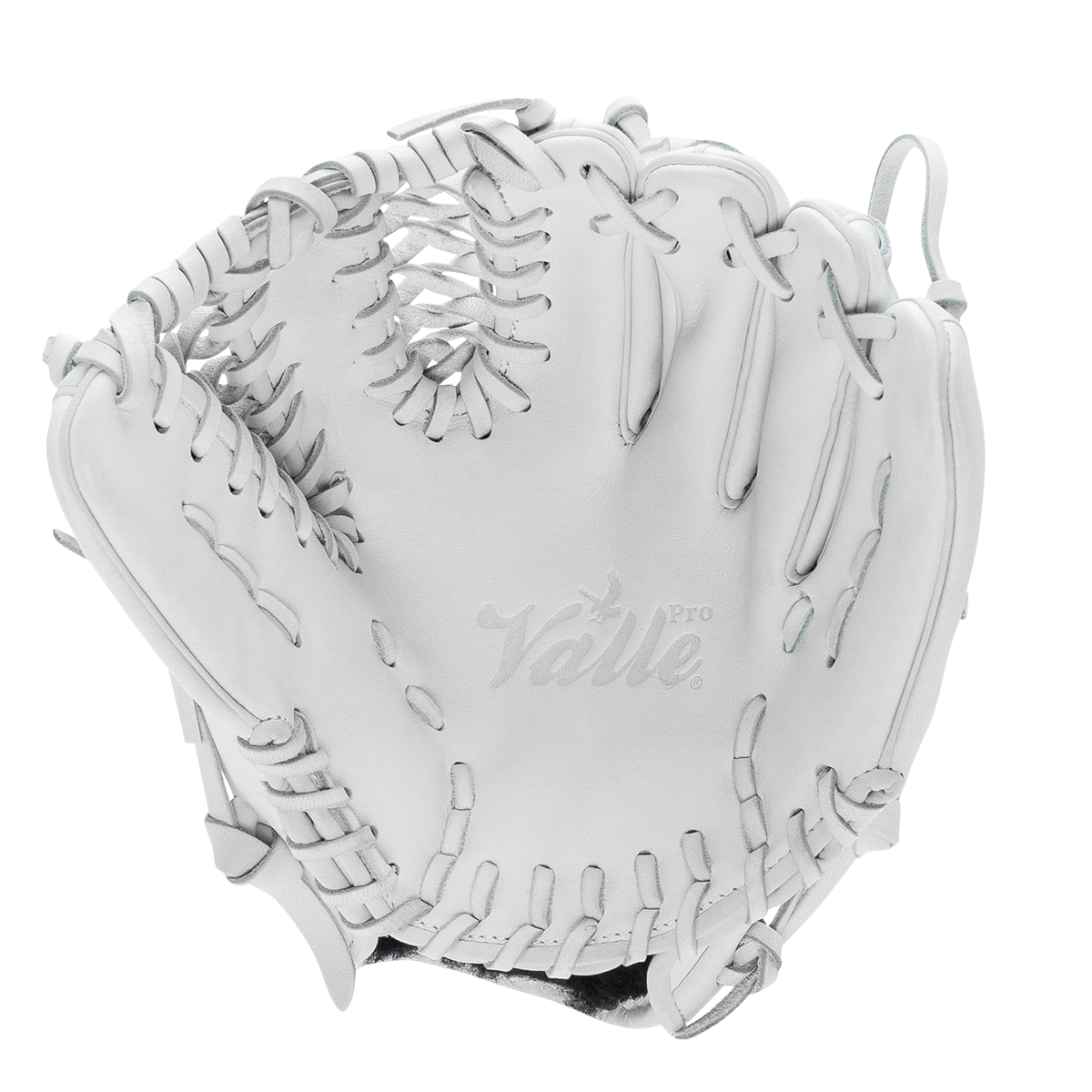 Valle Eagle Pro 1050 10.5 inch outfield training glove in white Japanese kip leather, pocket view, right hand throw
