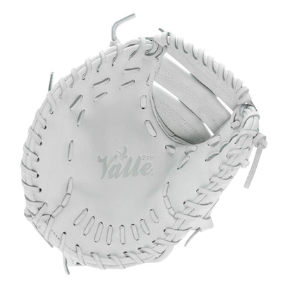 Valle Eagle Pro 11 11 inch first base training mitt in white Japanese kip leather, pocket view, left hand throw