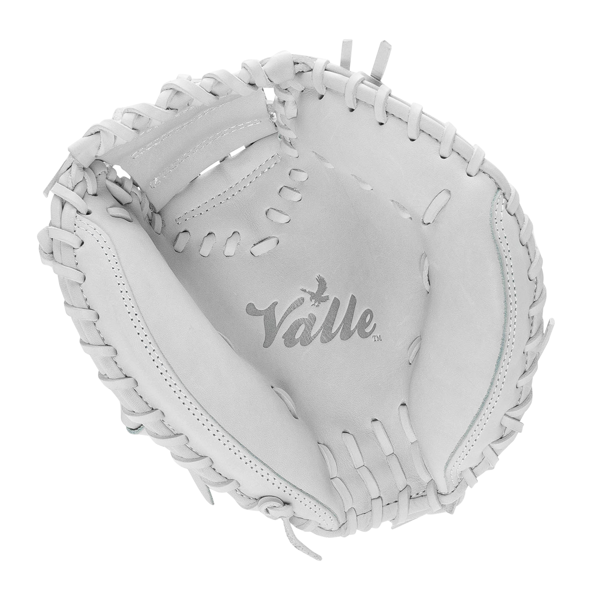 Valle Eagle Pro 27 27 inch catchers training mitt in white Japanese kip leather, pocket view