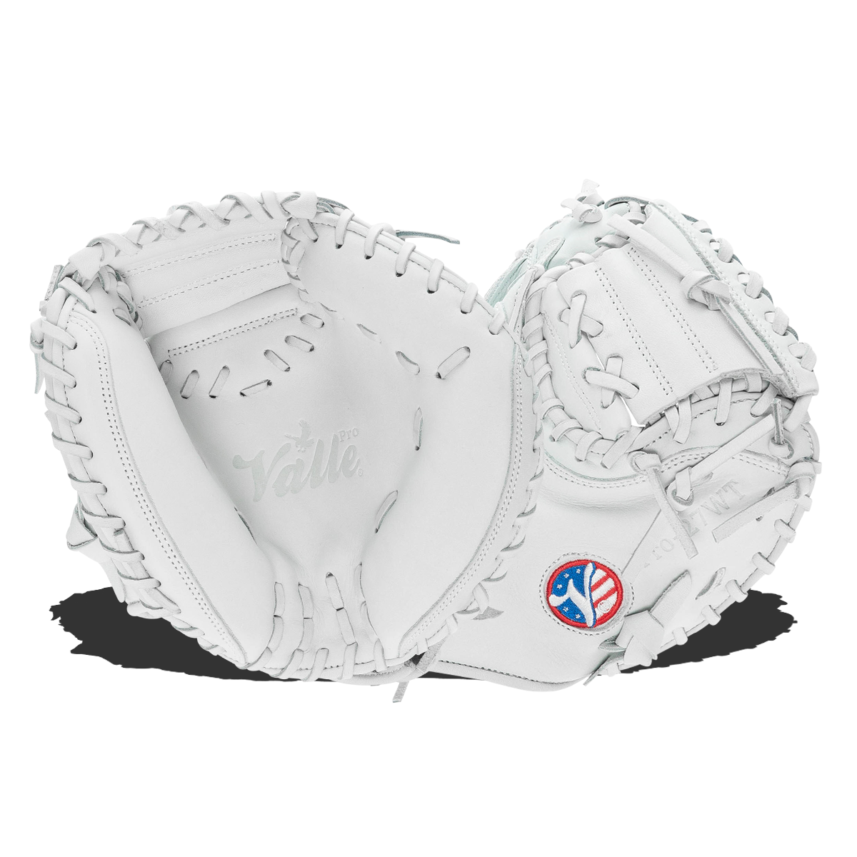 Valle Eagle Pro 27WT weighted 27 inch catchers training mitt in white Japanese kip leather