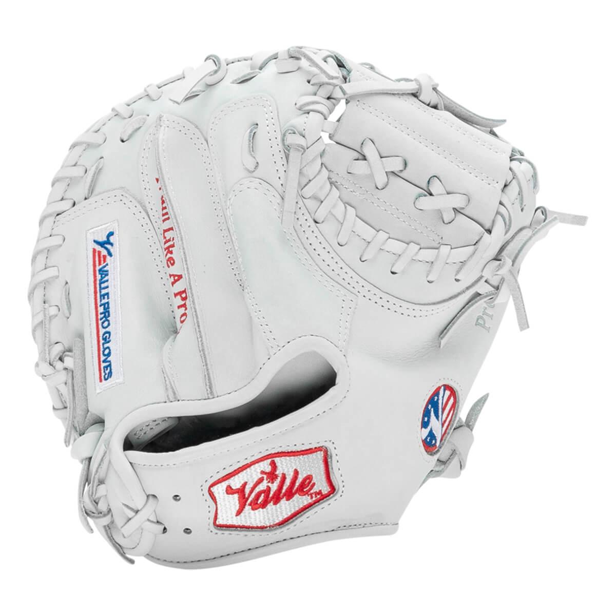Valle Eagle Pro 29 29 inch catchers training mitt in white Japanese kip leather, back view