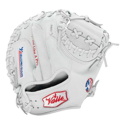 Valle Eagle Pro 29 29 inch catchers training mitt in white Japanese kip leather, back view