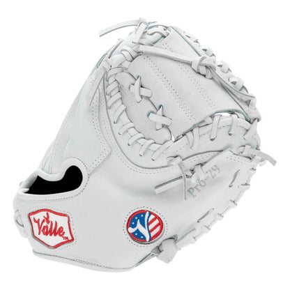 Valle Eagle Pro 29 29 inch catchers training mitt in white Japanese kip leather, thumb side view
