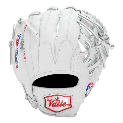 Valle Eagle Pro 975WT weighted 9.75 inch infield training glove in white Japanese kip leather, back view