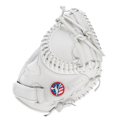 Valle Eagle T28S 28 inch softball catchers training mitt in white leather, thumb side view