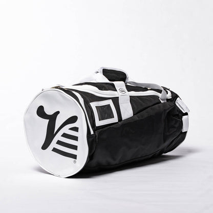 Black Valle Eagle Youth Equipment Bag, studio side view with ID window and white logo end cap