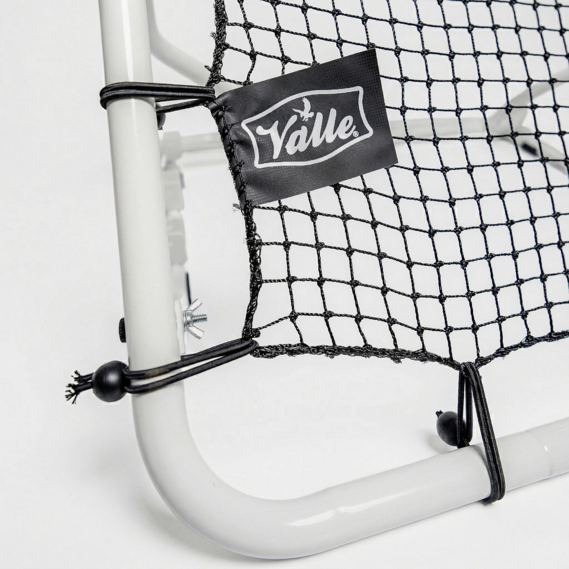 Valle pitchback rebounder, 28 inch square net on its frame, back view