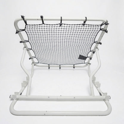 Valle pitchback rebounder, 28 inch square net on its frame, in use view