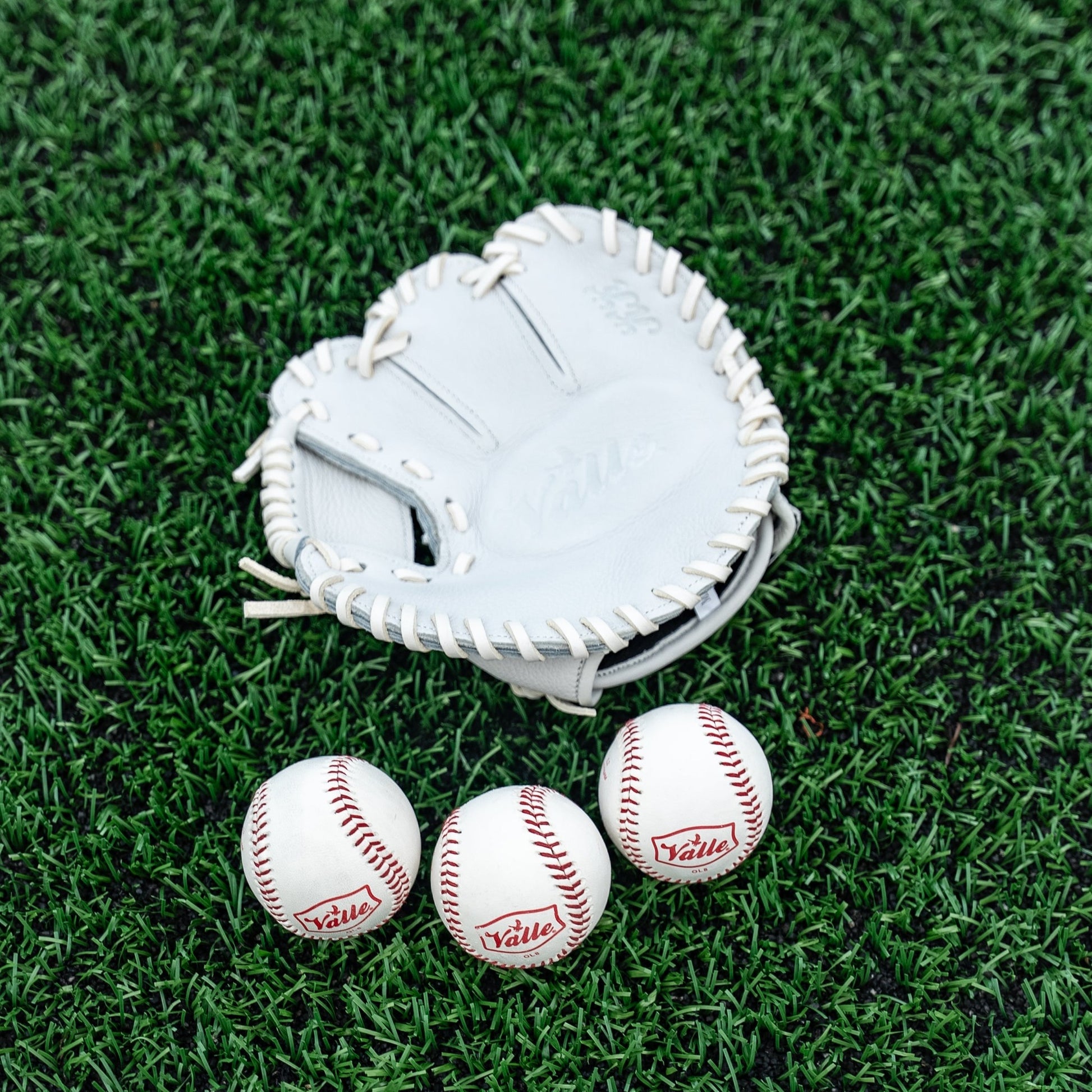 Valle small 8 inch leather training baseballs, angle view