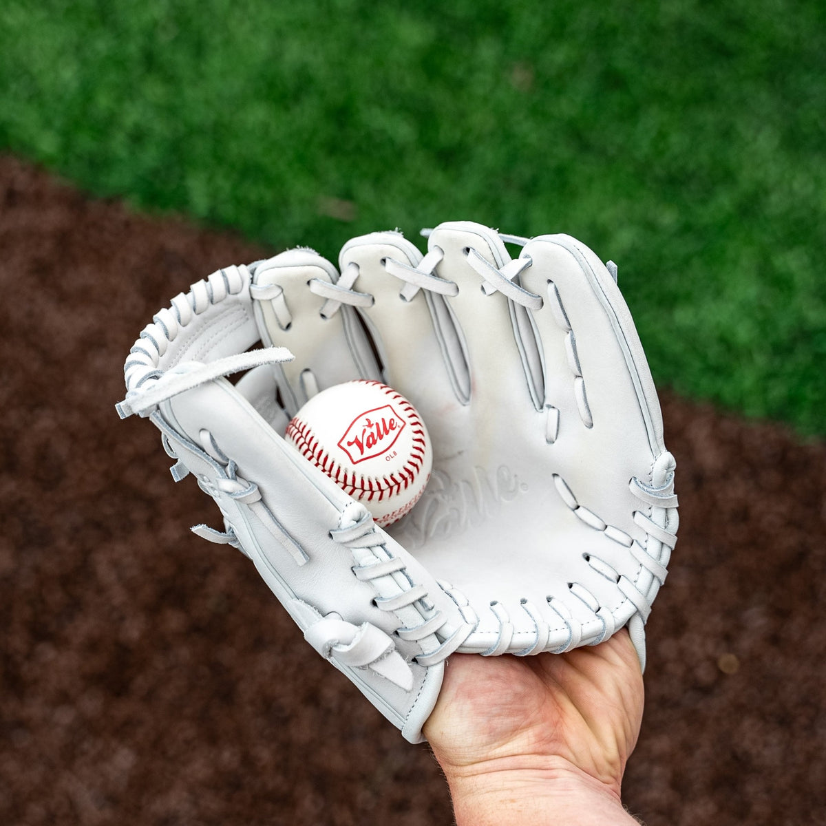 Valle small 8 inch leather training baseballs, detail view