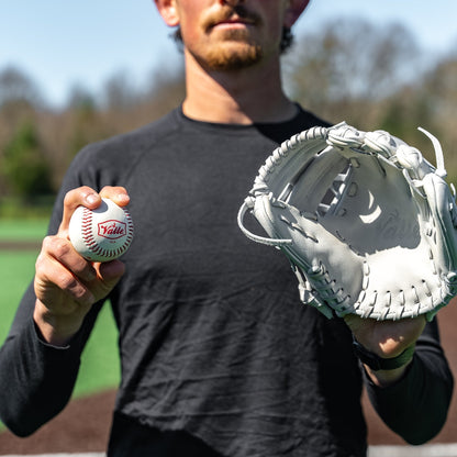 Valle small 8 inch leather training baseballs, in use view
