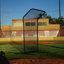 Varsity 7x4 head saver screen with angled overhead net in a ballpark